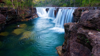 Waterfall river running through waterfall - impressionist free wallpaper
