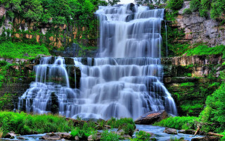 Waterfall cascading lush green forest 2 - andrew law free wallpaper
