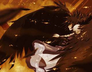 Gothic anime bird fire wings - his back in free wallpaper