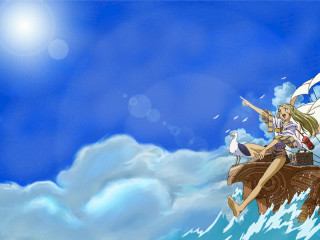Girl riding boat ocean bird - a ship in the background free wallpaper