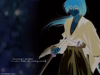Blue hair samurai katana hakama - blue hair holding free wallpaper
