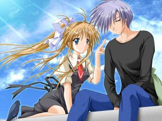 Anime couple sitting ledge sky - neoromanticism free wallpaper