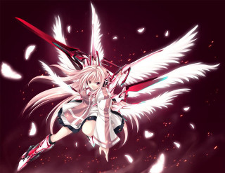 White haired angel wings flying - a sword free wallpaper for desktop