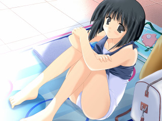 Woman sitting bed suitcase anime - a bed free wallpaper