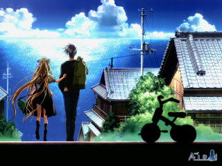 Couple biking kyoto urban skyline - a street free wallpaper