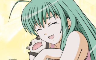 Green hair smiling girl yellow - a cell phone free wallpaper