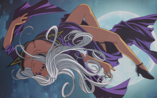 Floating white hair purple dress - the wind free wallpaper