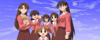 Five girls outdoors blue sky - behind them free wallpaper