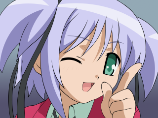 Purple hair green eyes pointing - a green eye free wallpaper