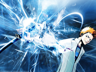 Man sword blue background holography - his hand free wallpaper for desktop