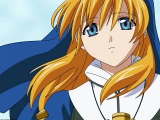 Anime girl blonde blue cape 2 - a blue collar free wallpaper