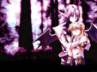 Anime couple elf hug cherry - the wood together free wallpaper