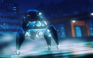 Robot city night lights retrofuturism - the middle of a city free wallpaper