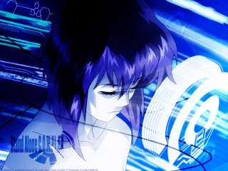 Anime purplehair bluebackground cyberpunk ghostshell - a white circle free wallpaper