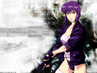 Purple girl cyberpunk city gun - cyberpunk art free wallpaper