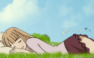 Girl lying grass blue sky - peaceful free wallpaper
