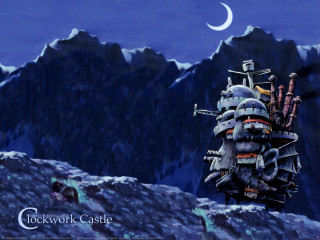 Mountain ship crescent moon fantasy - matte fantasy painting free wallpaper