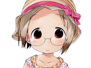 Cartoon girl pink bow dress - sōsaku hanga free wallpaper