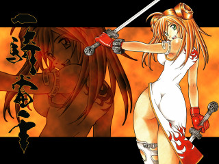 Woman demon sword anime orange - a cartoon of a woman free wallpaper