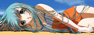 Blue hair beach lying anime - blue hair free wallpaper