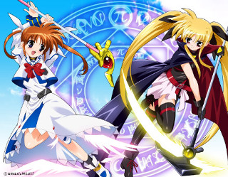 Anime girls swords magical purple - visual free wallpaper