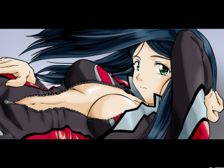 Serious anime woman greeneyes knife - half free wallpaper