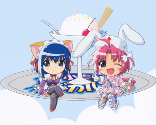Anime cake characters blue eyes - official art free wallpaper for desktop