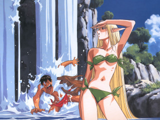 Waterfall woman bikini dog outdoors - his lap free wallpaper