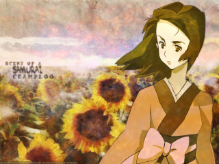 Woman sunflowers autumn kimono fire - a sky background and a sky background free wallpaper