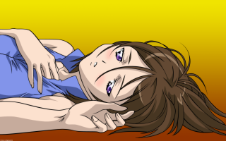 Woman blush blue shirt brown 2 - half body free wallpaper