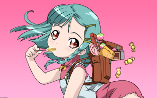 Blue hair girl eating donut - a straw free wallpaper