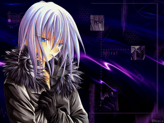 Anime purplehair blackcoat furcollar bluebackground - purple hair free wallpaper for desktop