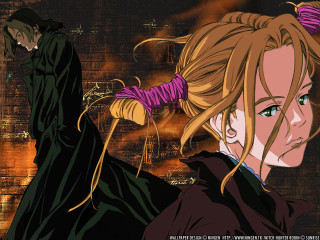 Blonde woman purple tie black - his head free wallpaper
