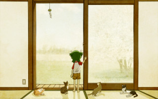 Impressionism cat indoors greenhair tatami - cat free wallpaper