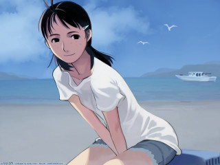 Girl beach boat bird sky - overhead in the sky free wallpaper