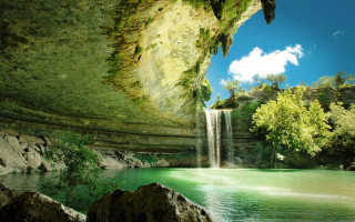 Waterfall view from below water - the water below free wallpaper