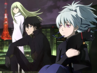 Eiffel city night anime characters - a ledge in front free wallpaper