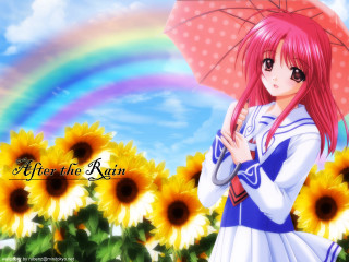 Pink hair girl sunflower rainbow - sots art free wallpaper