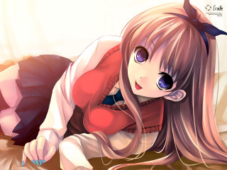 Anime girl laying smiling bow - a bow free wallpaper