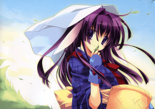 Woman hat umbrella field sky - official art free wallpaper for desktop