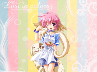Pink hair girl dog cupcake - pastel color free wallpaper