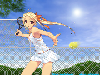Tennis woman white dress court - a tennis racket free wallpaper