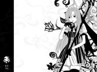 Girl violin tree anime gothic - lineart free wallpaper