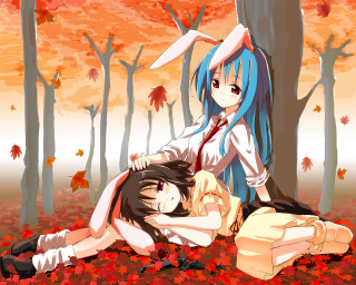 Autumn anime forest leaves rabbit - magic realism free wallpaper for desktop