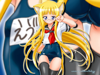 Anime girl blonde hair red 4 - a red bow tie free wallpaper