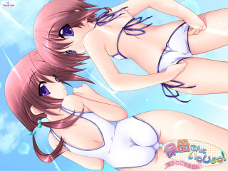 Anime girls bikini sisters outdoors - a picture together free wallpaper