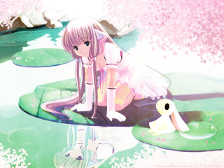 Girl lilypad duck pinktree anime - magic realism free wallpaper for desktop