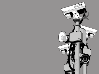 Camera pole gray background blackwhite - dystopian art free wallpaper