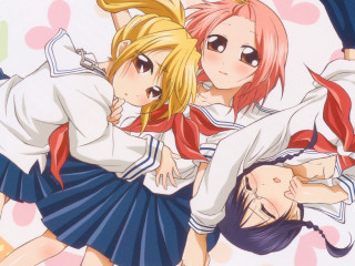 Anime girls hugging hearts smiling - heart free wallpaper
