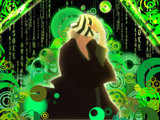 Man blackcoat greenbackground circles cyberpunk - circle free wallpaper